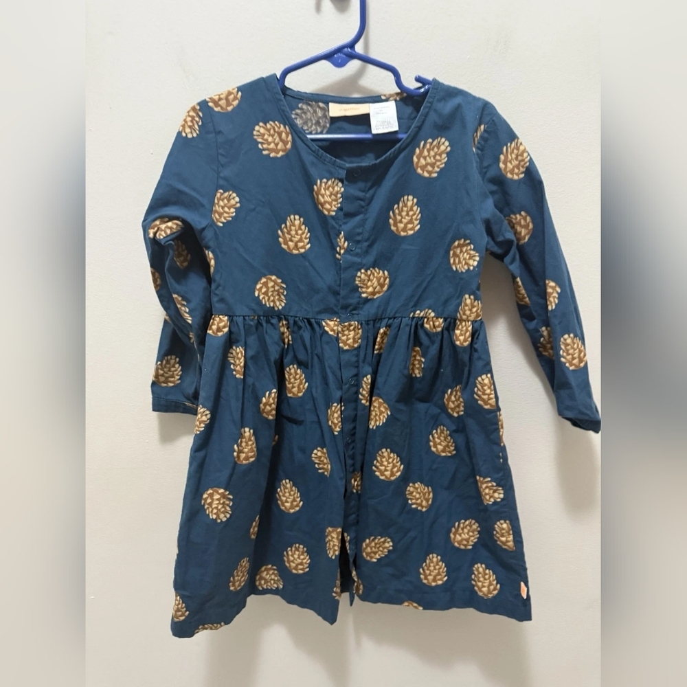 Mignon Teal Dress with Gold Pinecone Design